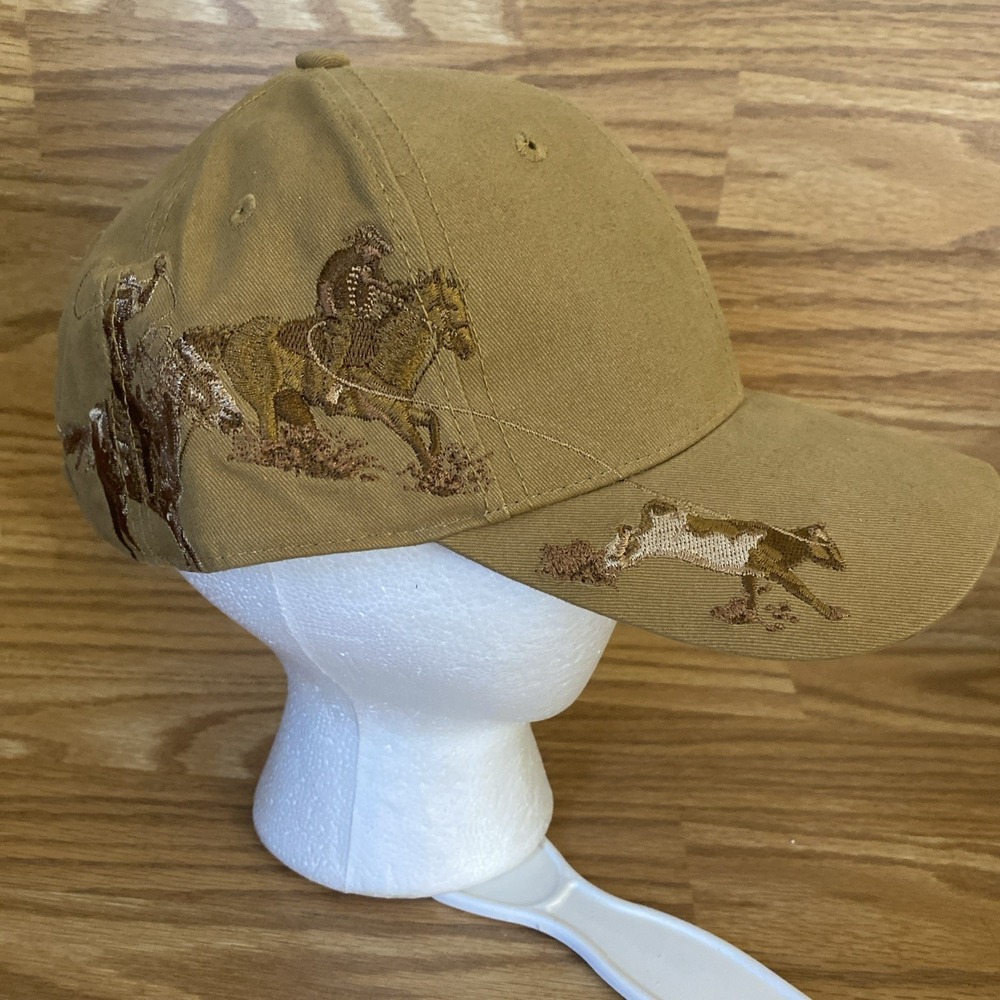 Vintage Wild Life Series Dri Duck Hat Cap Mens Brown Horses Embroidered 90s